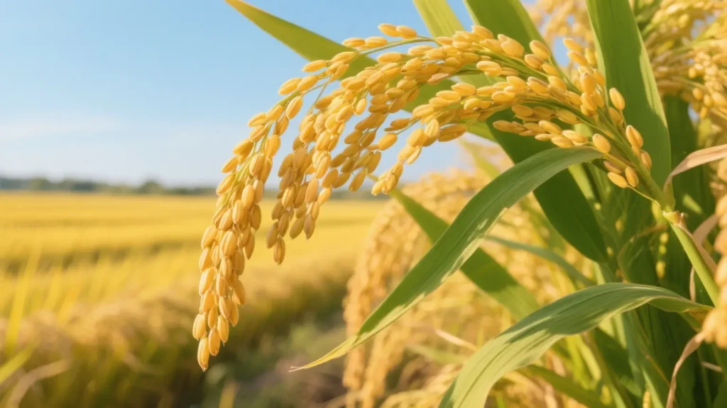 Heavy ears of rice, rice crops
